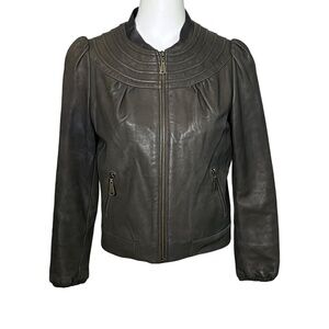 Doma Women’s Dark Brown Soft Leather Moto Jacket Size Medium Designer Zip Pocket